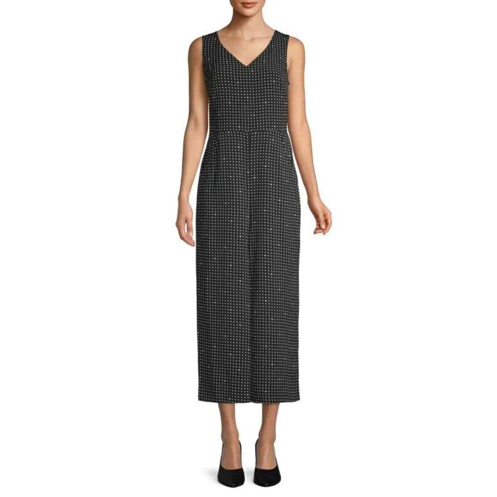 Karl Lagerfeld Paris Black‎ White Polka Dot Hearts Crop Wide Leg Jumpsuit Size 2